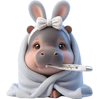 😷 f41dddee Nilpferd, süß, Tier, Thermometer, Baby Nilpferd, Cartoon, Säugetier whatsapp sticker