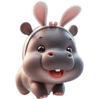 🐰 ff9a6bf6 Nilpferd, Hase, Süß, Cartoon, Tier whatsapp sticker