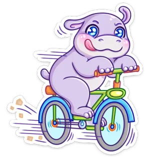 🚲 1a0a0fe3 hippopotame, vélo, mignon, dessin animé, animal, amusant, balade telegram sticker