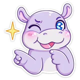 😉 25bf35fb hippopotame, animal, dessin animé, mignon, kawaii, clin d'oeil, étincelle telegram sticker