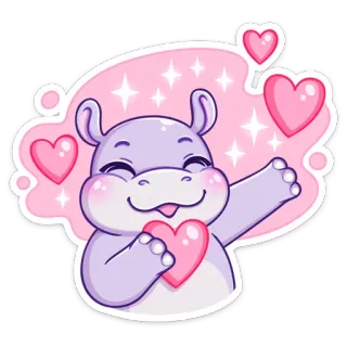 ❤️ 3ea348b2 hippopotame, coeurs, mignon, dessin animé, animal, amour, autocollant telegram sticker