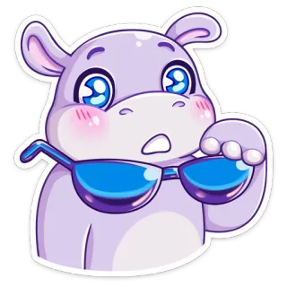 🧐 78d08b1a hippopotame, dessin animé, mignon, lunettes de soleil, animal, kawaii telegram sticker