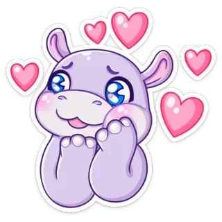😍 90b51baa hippopotame, mignon, animal, kawaii, coeurs, amour, dessin animé telegram sticker