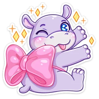 😜 aa09ef5d hippopotame, dessin animé, animal, mignon, nœud, clin d'oeil telegram sticker