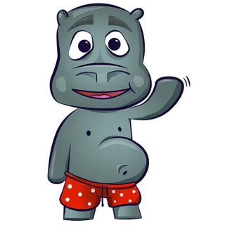 👋 7196deb8 하마, 동물, 만화, 친근한, 귀여운, 인사, 손 흔드는, 캐릭터 telegram sticker