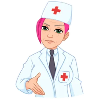 🙋 60209224 dokter, medisch, gezondheidszorg, verpleegkundige, roze haar, cartoon, groet telegram sticker
