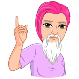☝️ bb10d04b Cartoon, Avatar, Roze haar, Baard, Wijsvinger, Personage, Digitale kunst telegram sticker