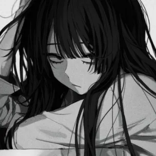 🍘 26903e58 Anime, Ragazza, Triste, Monocromatico, Capelli lunghi telegram sticker