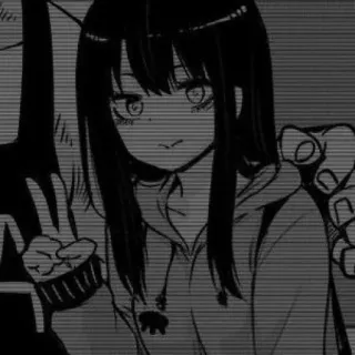 🍎 5cfa70fd Anime, Cartone animato, Bianco e nero, Donna, Segno di pace, Personaggio telegram sticker