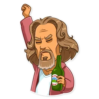 🍾 3dedca09 การ์ตูน, ผู้ชาย, กำปั้น, แอลกอฮอล์, The Dude telegram sticker