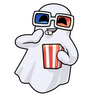 🤨 164a411a fantôme, pop-corn, lunettes 3D, film, cinéma, spectateur, dessin animé, drôle, mignon telegram sticker
