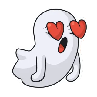 😍 3512478f fantôme, dessin animé, amour, yeux en coeur, mignon, halloween, effrayant, personnage telegram sticker