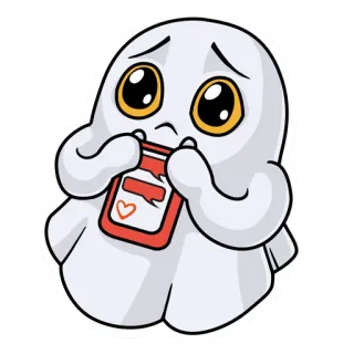 🥺 b5c0f949 fantôme, triste, mignon, dessin animé, coeur, bocal, kawaii, seul telegram sticker