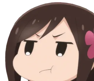 😠 4e58f3a9 fille anime, énervé(e), mignon(ne), dessin animé, autocollant, cheveux bruns, fleur telegram sticker