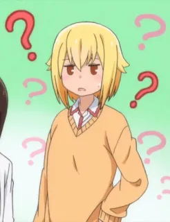 ❓ ff1ce9cf Anime, Point d'interrogation, Confus, Personnage, Cheveux Blonds, Animation japonaise telegram sticker