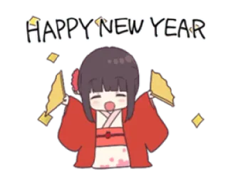 🎉 09247a41 HAPPY NEW YEAR năm mới, lễ kỷ niệm, ngày lễ, anime, kawaii, cô gái, lời chào telegram sticker