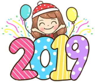 🎉 69a91cd2 2019 năm mới, lễ kỷ niệm, cô gái, bong bóng, lễ hội telegram sticker