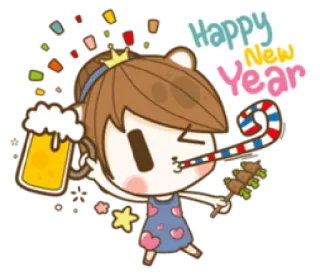 🎉 b40e3024 Happy New Year chúc mừng năm mới, lễ kỷ niệm, tiệc, dễ thương, phim hoạt hình telegram sticker