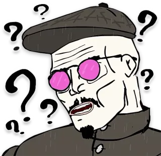 ❓ 63d317f7 вопросительные знаки, замешательство, сомнение, мужчина, очки, винтаж telegram sticker