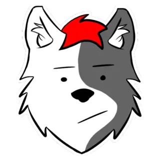 😑 6e2c5dd3 lobo, animal, desenho animado, adesivo, cabeça, furry, cabelo ruivo, cinza, branco telegram sticker