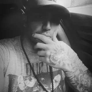 😕 6fb5b8a4 man, tattoo, portrait, gray, male, hand, face telegram sticker