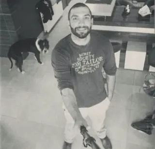 😆 dd50456d SECRET SOCIETY TOM TAILOR man, dog, indoors, portrait, selfie telegram sticker