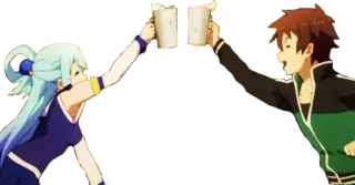 🥂 0a1db652 Aqua 动漫, 卡通, 吐司, 啤酒, 干杯, 派对, 庆祝 whatsapp sticker