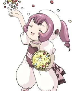 🎉 67d6568c 动漫, 可爱, 女孩, 卡通, 彩带, 粉色头发, 快乐 whatsapp sticker