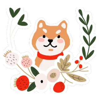 🌹 4cfcac9b 狗, 柴犬, 花, 可爱, 贴纸, 动物, 宠物 telegram sticker