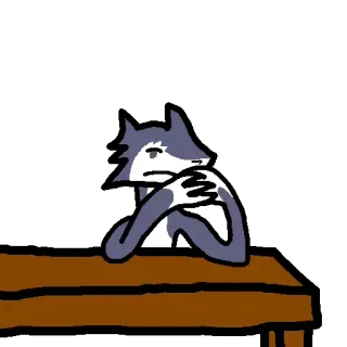 🤔 3a9169f0 serigala, binatang, kartun, meja, berpikir telegram sticker