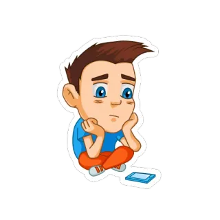 🙁 7dcc1f27 triste, menino, desenho animado, chateado, criança, sentado whatsapp sticker