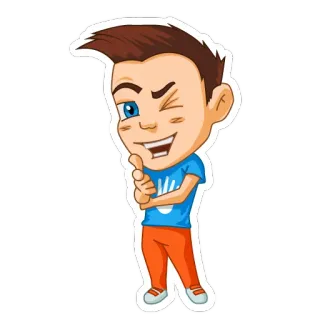 😉 b21ac24f desenho animado, menino, piscadela, polegar para cima, personagem, ilustração whatsapp sticker