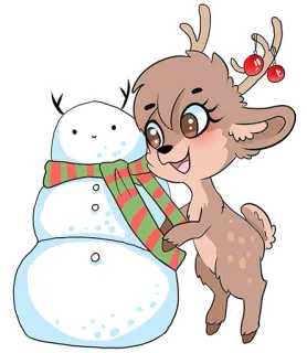 ☃ e8148266 олень, снеговик, зима, рождество, мультфильм, милый, праздник, праздничный telegram sticker