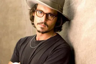 😎 99b68055 Johnny Depp ator, homem, chapéu, óculos, retrato telegram sticker