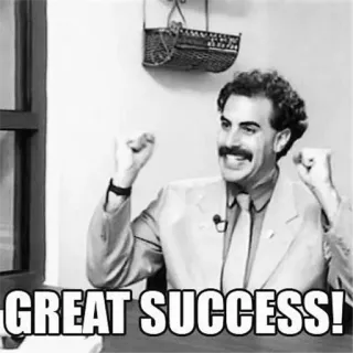 👑 80c0eab6 Borat GREAT SUCCESS! Borat, Sacha Baron Cohen, comedia, película, éxito telegram sticker