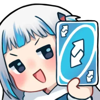 🤓 91afc6b7 Gawr Gura Anime Mädchen, Reverse Karte, Uno, Gawr Gura, Vtuber, Süß, Lustig telegram sticker