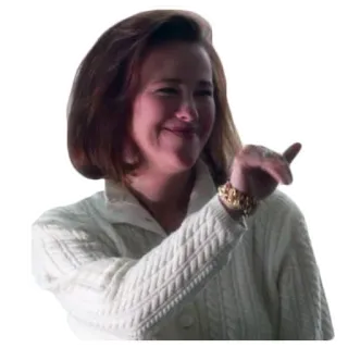 ✋ b6165e54 donna, sorridente, maglione bianco, persona, gesto whatsapp sticker