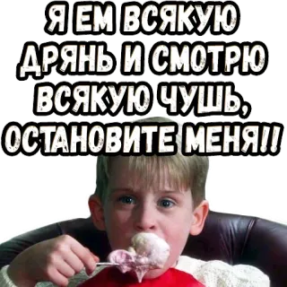 😱 d23a7d4c Kevin McCallister Home Alone Я ЕМ ВСЯКУЮ ДРЯНЬ И СМОТРЮ ВСЯКУЮ ЧУШЬ, ОСТАНОВИТЕ МЕНЯ!! Mamma ho perso l'aereo, Kevin, Mangiare, Film, Divertente, Umorismo, Fermami whatsapp sticker