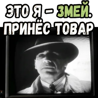 🥺 e2c7d66d ЭТО Я - ЗМЕЙ. ПРИНЁС ТОВАР Russo, Serpente, Film noir, Bianco e nero, Cappello, Televisione, Uomo whatsapp sticker