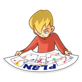 🤔 088261c1 PLAN Plan, Strategie, Blaupause, Cartoon, Junge, Karte telegram sticker