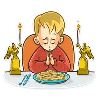 🙏 1117a835 Gebet, Junge, Essen, Mahlzeit, Spaghetti, Religion, Abendessen, Mittagessen telegram sticker