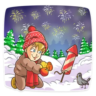 🎆 2bc6992d Kind, Feuerwerk, Winter, Schnee, Feier, Rakete telegram sticker
