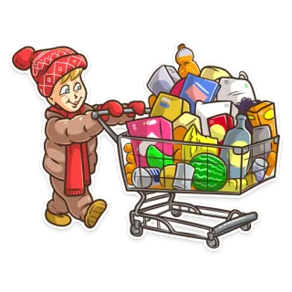 🛒 3e5ae28c Junge, Winter, Einkaufswagen, Lebensmittel, Essen, Konsum telegram sticker