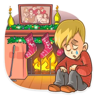 😢 e1eccbc1 traurig, weihnachten, weinend, junge, kamin, familie, zuhause, allein telegram sticker