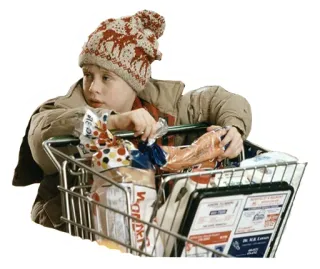 🛒 8de698a9 Kevin McCallister Home Alone carrito de compras, comida, película, Navidad, niño, Solo en casa, Kevin telegram sticker