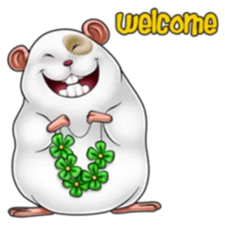 🙂 cc4e0efe welcome hamster, welcome, flowers, cute, animal, rodent telegram sticker