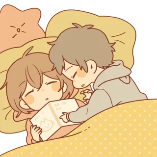 💤 9a7d74c2 น่ารัก, คู่รัก, อ่านหนังสือ, หนังสือ, เตียง, ง่วง telegram sticker