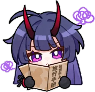 🤔 f71edb44 旅行手冊 快樂人士 Anime, Cô gái, Sách, Dễ thương, Sừng, Quỷ telegram sticker