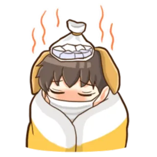 😷 5b901b3c malato, cartone animato, anime, mal di testa, raffreddore, influenza telegram sticker