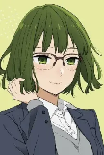 ♥ 746f03c2 Animé, Femme, cheveux verts, lunettes, portrait telegram sticker